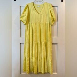 J. Jill Yellow Tiered V-Neck Midi Dress